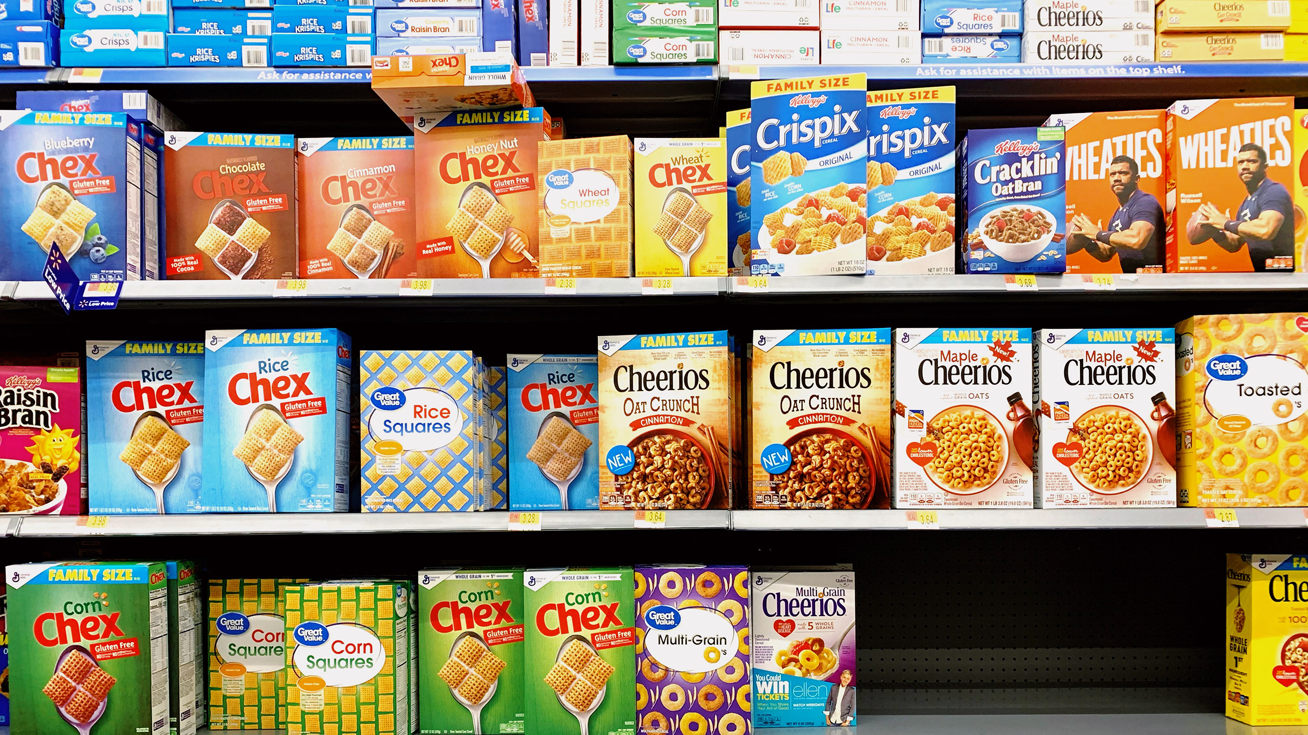 Photo of cereal boxes in a grocery store